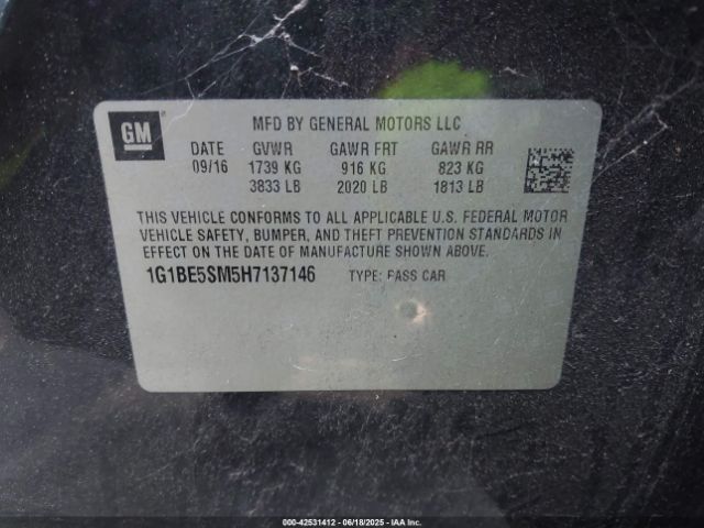 1G1BE5SM5H7137146 Chevrolet le2 -di: direct injection, vvt: variable valve timing, gen, alum