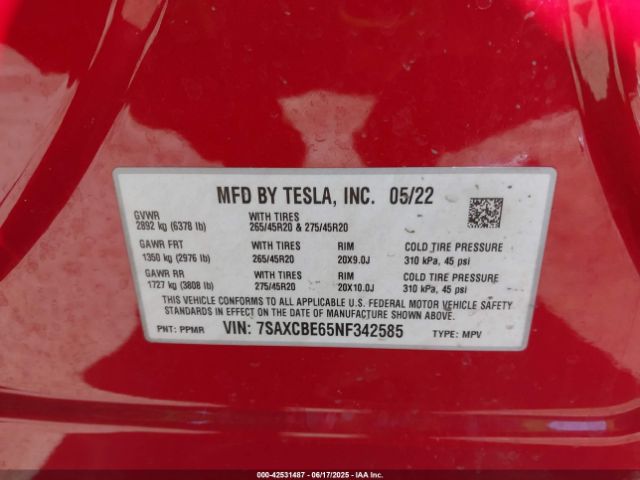 2022 TESLA MODEL X 7SAXCBE65NF342585 Photo 8