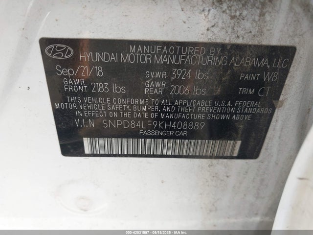 Hyundai mpi nu 2019 5NPD84LF9KH408889 Image 9