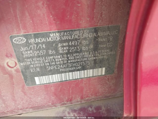 2015 HYUNDAI SONATA 5NPE24AF3FH021575 Photo 8