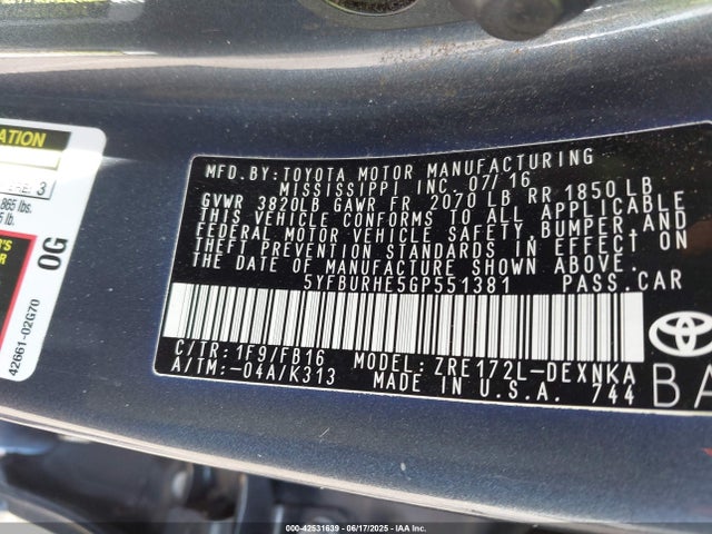 Toyota 2zr-fe 2016 5YFBURHE5GP551381 Image 9