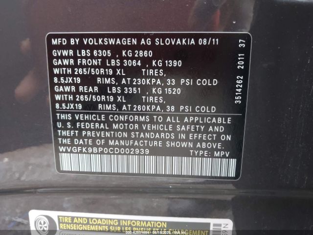 2012 VOLKSWAGEN TOUAREG WVGFK9BP0CD002939 Photo 8