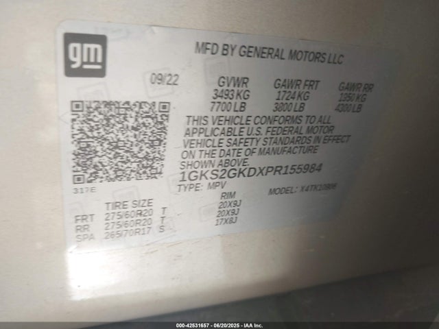 1GKS2GKDXPR155984 GMC l84