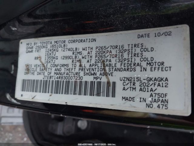 2003 TOYOTA 4RUNNER JTEBT14R830007230 Photo 8