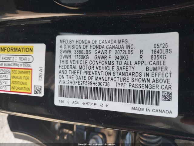 2HGFE2F59SH600736 Honda k20c9