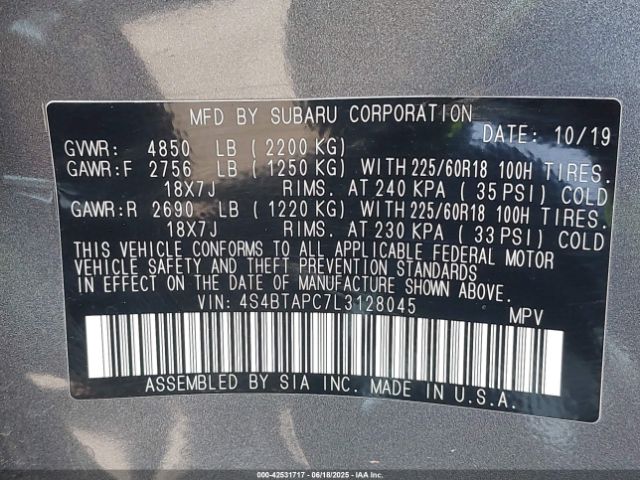 2020 SUBARU OUTBACK 4S4BTAPC7L3128045 Photo 8