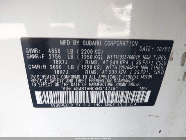 Subaru na, u5 2022 4S4BTANC4N3147481 Image 9