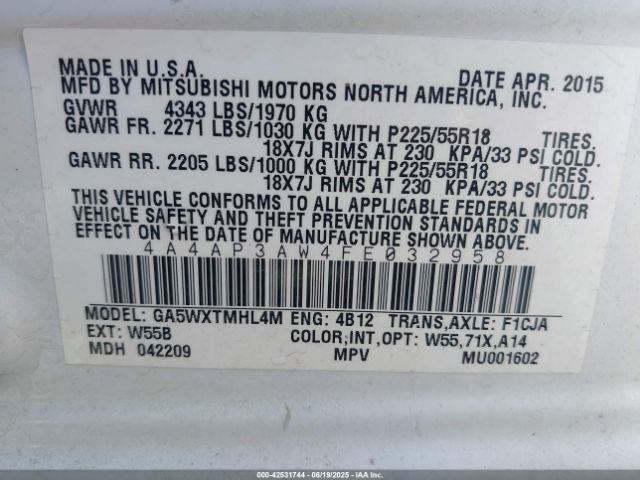 2015 MITSUBISHI OUTLANDER SPORT 4A4AP3AW4FE032958 Photo 8