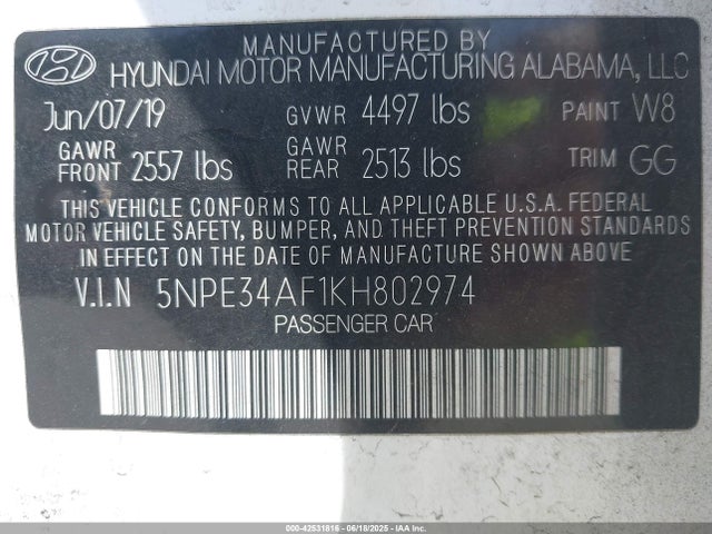 5NPE34AF1KH802974 Hyundai gdi theta-ii