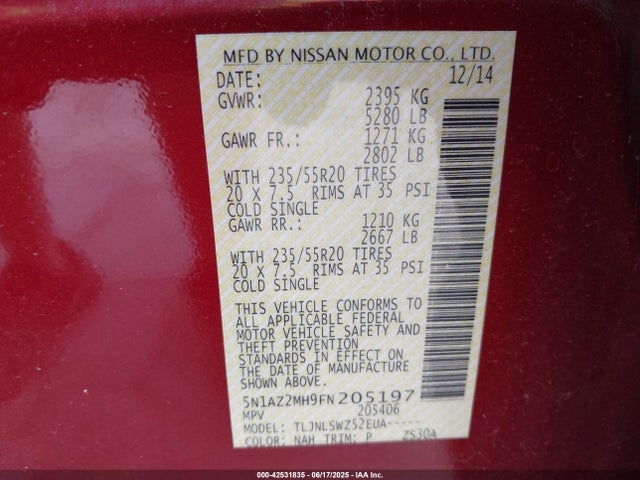 5N1AZ2MH9FN205197 Nissan 2015