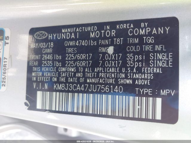 2018 HYUNDAI TUCSON KM8J3CA47JU756140 Photo 8