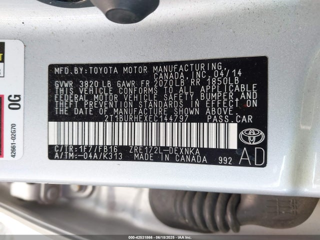 Toyota 2zr-fe 2014 2T1BURHEXEC144797 Image 9