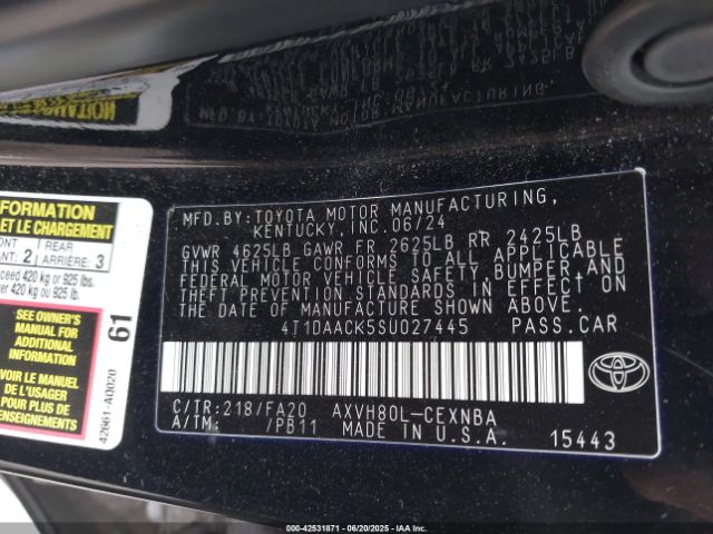 4T1DAACK5SU027445 Toyota a25a-fxs