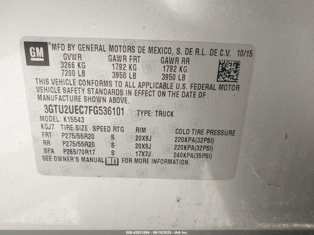 3GTU2UEC7FG536101 GMC l83 - vvt, active fuel management, aluminum