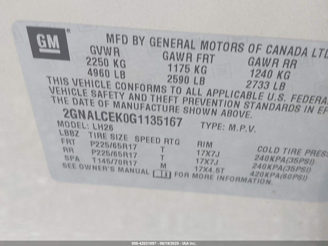 Chevrolet lea - e85 max, aluminum 2016 2GNALCEK0G1135167 Image 9