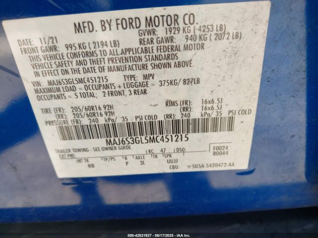 2021 FORD ECOSPORT MAJ6S3GL5MC451215 Photo 8