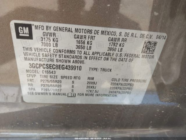 3GCPCSEC8EG439910 Chevrolet l83 - vvt, afm (active fuel management), aluminum