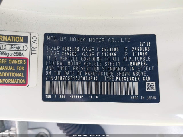 JHMZC5F15JC008802 Honda leb3(h4)