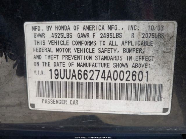 2004 ACURA TL 19UUA66274A002601 Photo 8