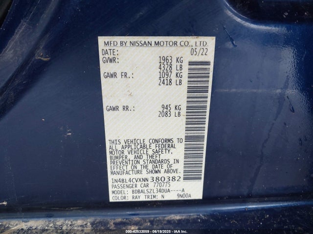 1N4BL4CVXNN380382 Nissan 2022