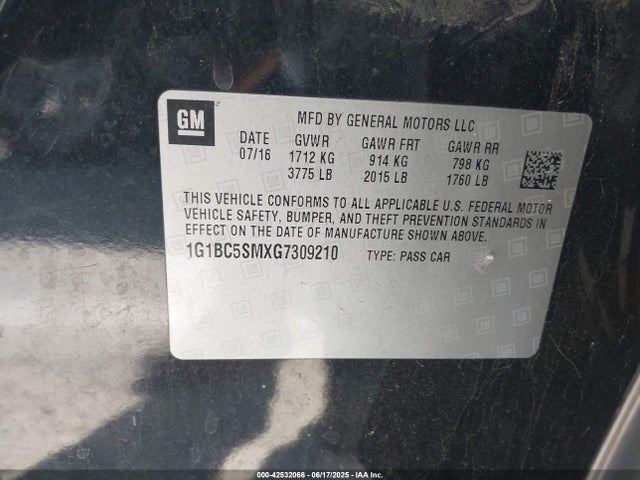 1G1BC5SMXG7309210 Chevrolet le2 - di: direct injection, alum, vvt, gen i, gmna