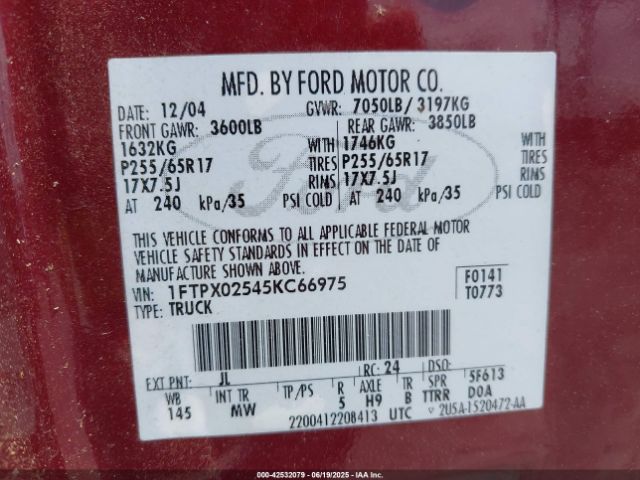 2005 FORD F-150 1FTPX02545KC66975 Photo 8