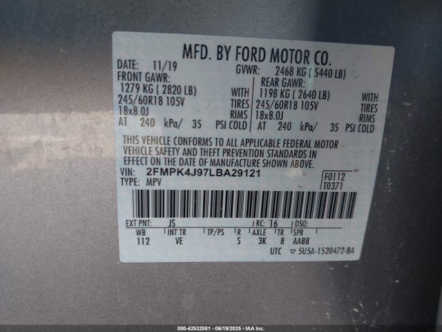 2FMPK4J97LBA29121 Ford 2.0l gtdi w/premium fuel