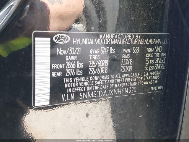 5NMS1DAJXNH414320 Hyundai gdi theta iii