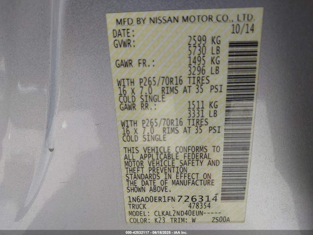 1N6AD0ER1FN726314 Nissan 2015