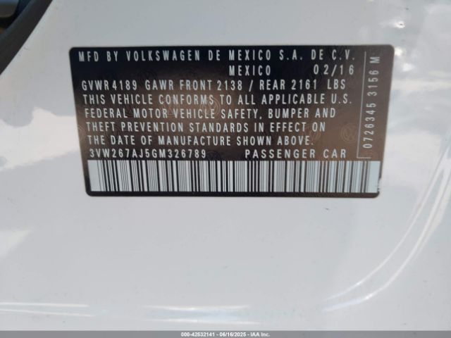3VW267AJ5GM326789 Volkswagen Jetta 1.4t S