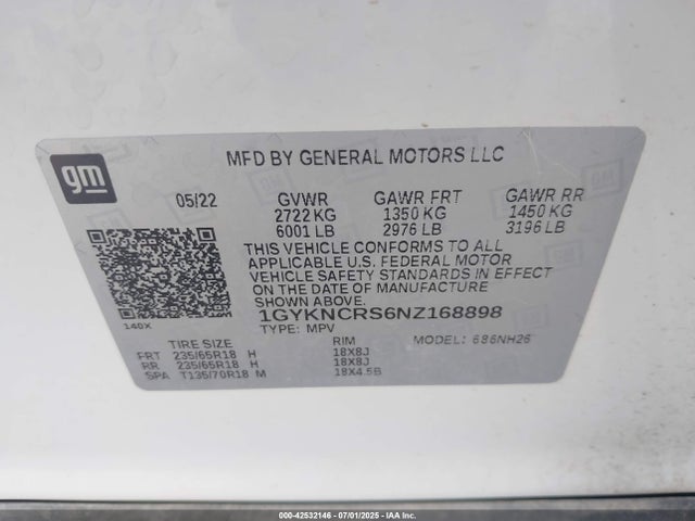 2022 CADILLAC XT5 1GYKNCRS6NZ168898 Photo 8