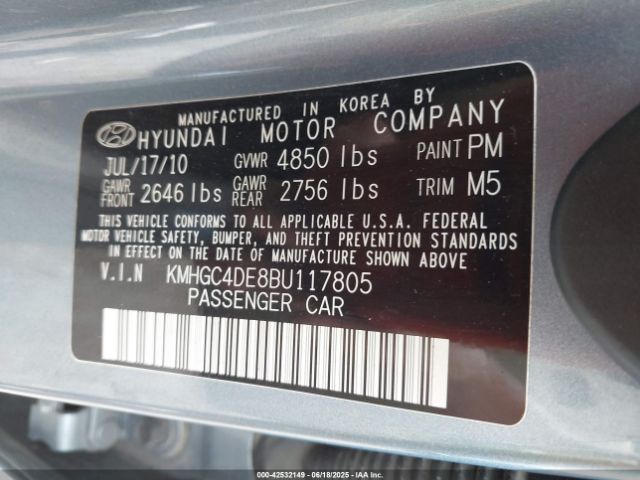 2011 HYUNDAI GENESIS KMHGC4DE8BU117805 Photo 8