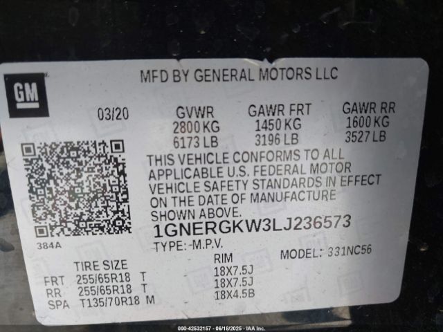 2020 CHEVROLET TRAVERSE 1GNERGKW3LJ236573 Photo 8