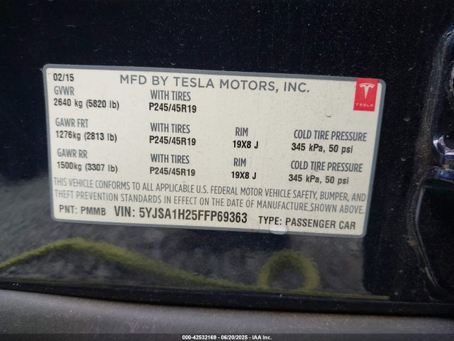 5YJSA1H25FFP69363 Tesla 3 phase a/c induction (dual motor)