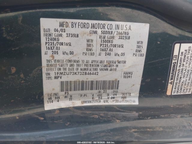 2003 FORD EXPLORER 1FMZU73K73ZB46442 Photo 8