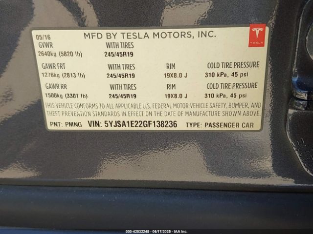 2016 TESLA MODEL S 5YJSA1E22GF138236 Photo 8