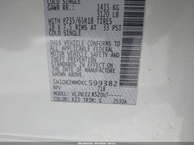 2019 NISSAN PATHFINDER 5N1DR2MM0KC599382 Photo 8
