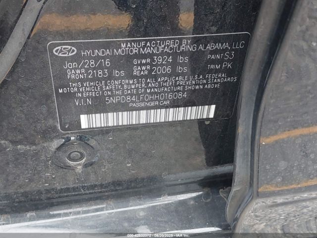 5NPD84LF0HH016084 Hyundai 2017