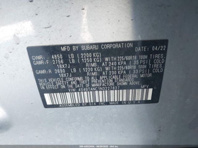 4S4BTANC1N3227837 Subaru na, u5