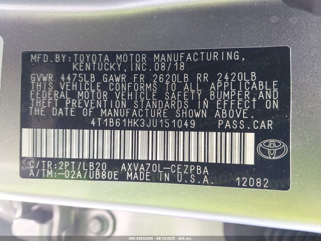 4T1B61HK3JU151049 Toyota a25a-fks