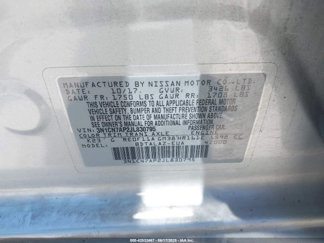Nissan 2018 2018 3N1CN7AP2JL830795 Image 9