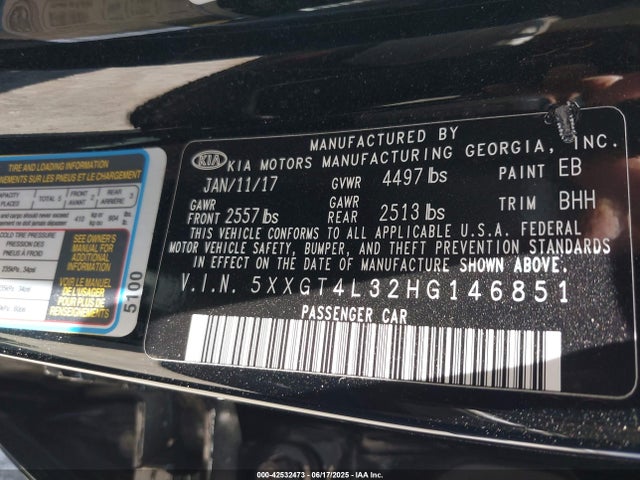 5XXGT4L32HG146851 KIA g 2.4 dohc gdi