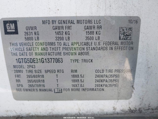 1GTG5DE31G1377063 GMC lfx - sidi, vvt, e85 max, aluminum