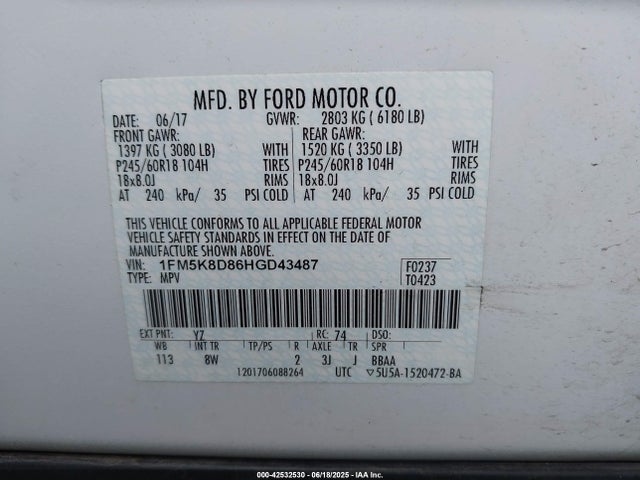 1FM5K8D86HGD43487 Ford 3.5l ti-vct