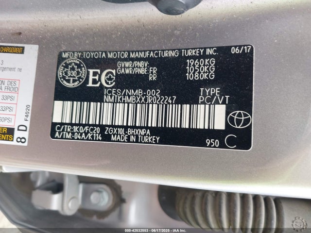 NMTKHMBXXJR022247 Toyota 3zr-fae
