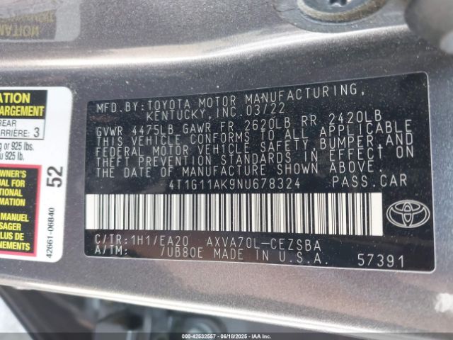 4T1G11AK9NU678324 Toyota a25a-fks