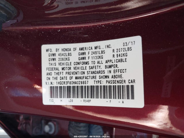 1HGCR3F80HA028857 Honda j35y1