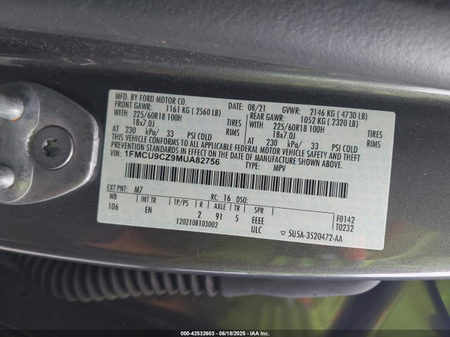 1FMCU9CZ9MUA82756 Ford Escape Sel Hybrid
