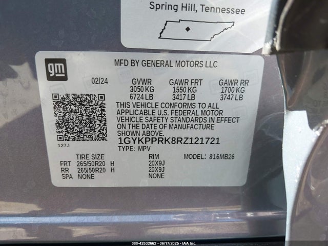 1GYKPPRK8RZ121721 Cadillac x0d + ec6