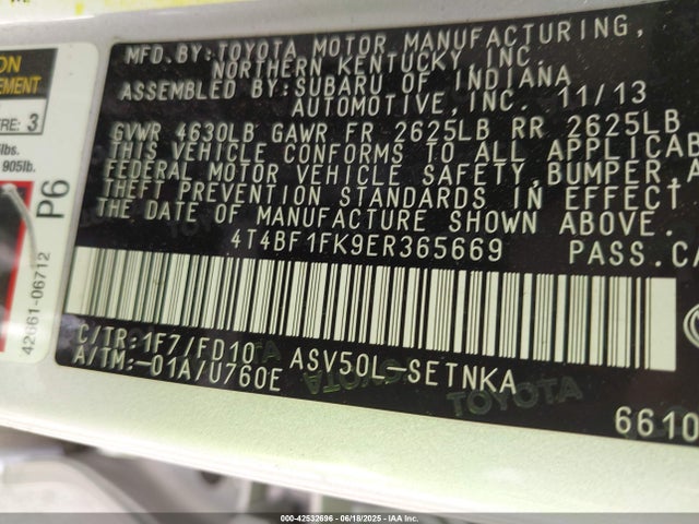 Toyota 2ar-fe 2014 4T4BF1FK9ER365669 Image 9